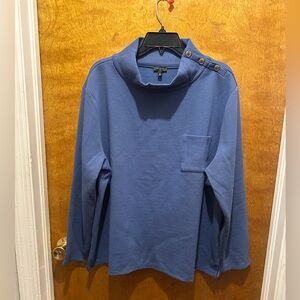 Talbots Blue Button Mockneck Pullover Sweater Top Women’s Plus 2X new